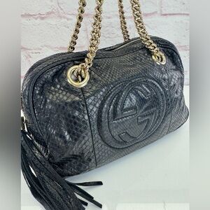 Gucci RARE Black Python SoHo Chain Tassel Shoulder Bag